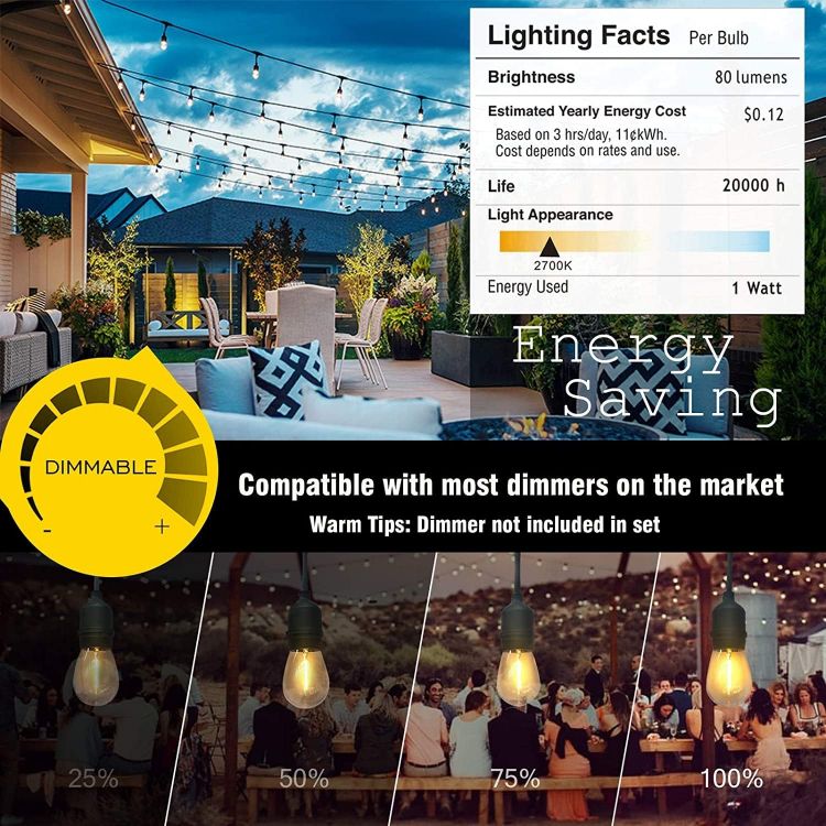 Picture of  30M Festoon String Lights – 100FT, 32 Shatterproof Bulbs, 2700K Outdoor Lights