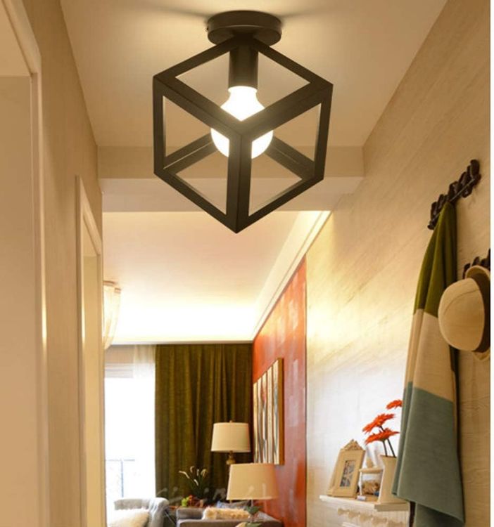 Picture of Ceiling Light Shade Matt Black Cube Puzzle Pendant Lampshade Shade, Vintage Industrial Metal Flush Mount Ceiling Light