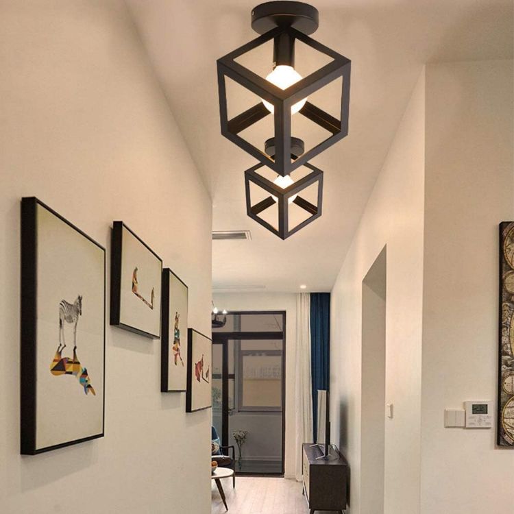 Picture of Ceiling Light Shade Matt Black Cube Puzzle Pendant Lampshade Shade, Vintage Industrial Metal Flush Mount Ceiling Light