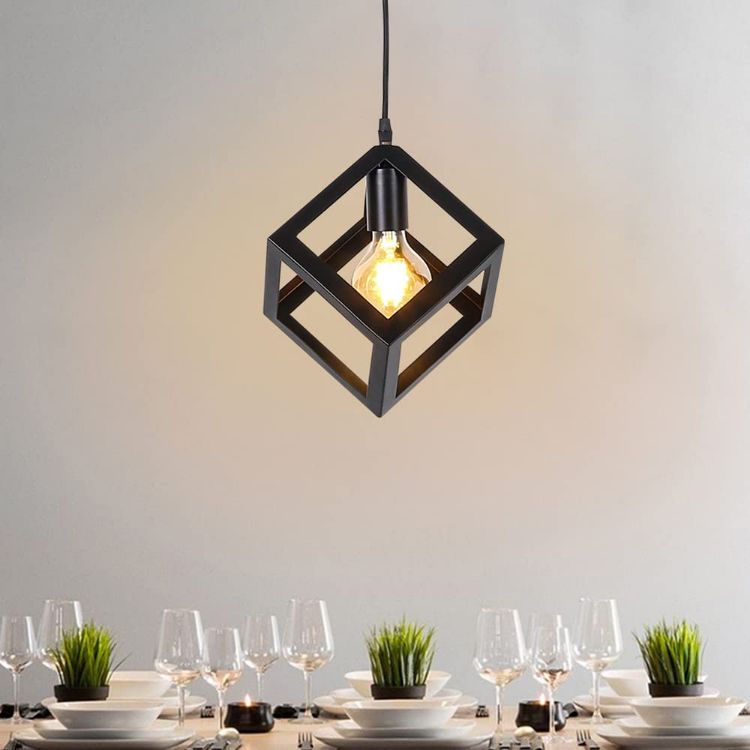 Picture of Ceiling Light Shade Matt Black Cube Puzzle Pendant Lampshade Shade, Vintage Industrial Metal Flush Mount Ceiling Light