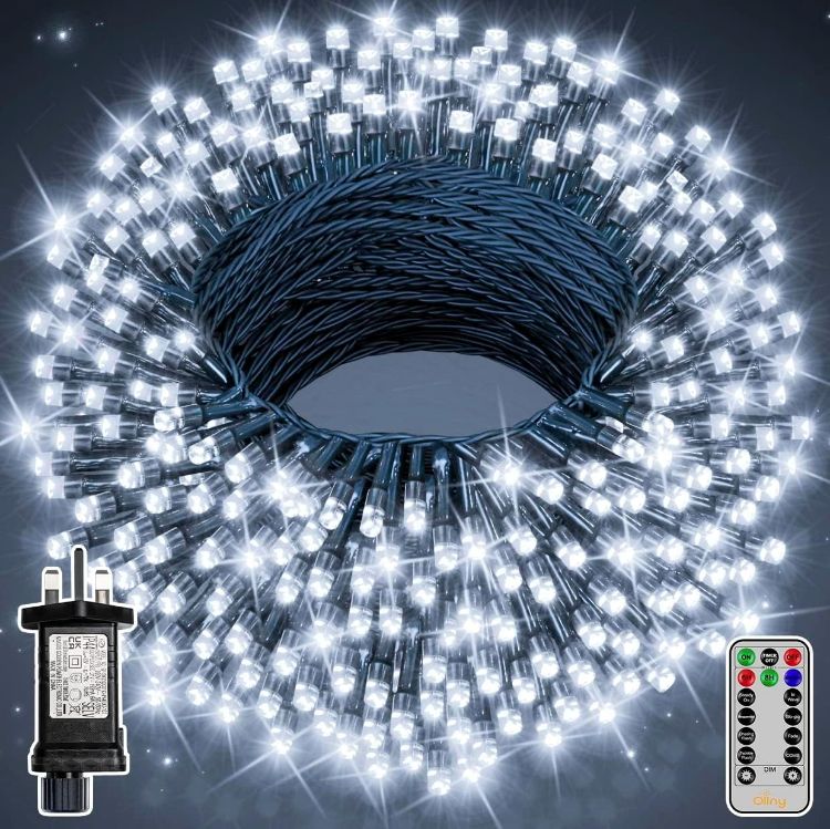Picture of Christmas Tree Lights Outdoor, 20m 200 LED Fairy Lights Mains Powered, Cool White Waterproof String Light with Plug/Remote/Modes/Timer, Bright Lighting Outside Indoor Garden Xmas Decorations