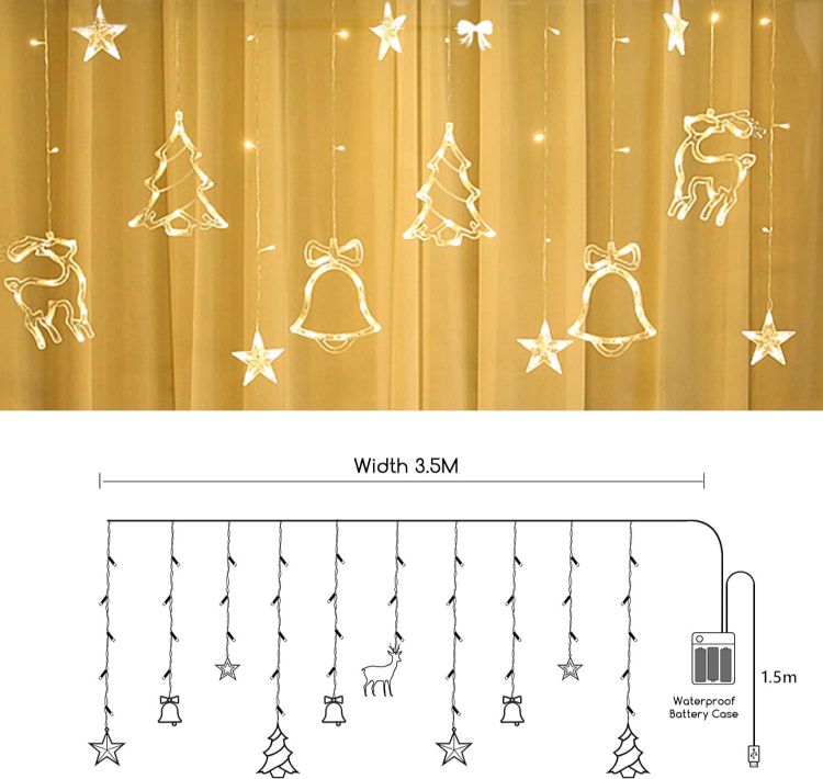 Picture of LED String Light Christmas Curtain Light 3.5M Waterproof Fairy Light String Christmas Window Lights 8 Modes Wedding Party Garden Bedroom Decoration USB+Battery Box