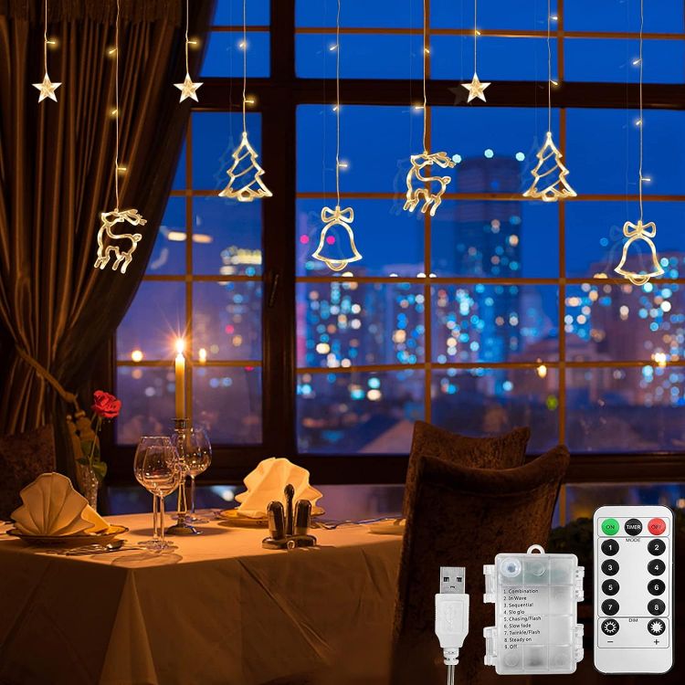 Picture of LED String Light Christmas Curtain Light 3.5M Waterproof Fairy Light String Christmas Window Lights 8 Modes Wedding Party Garden Bedroom Decoration USB+Battery Box
