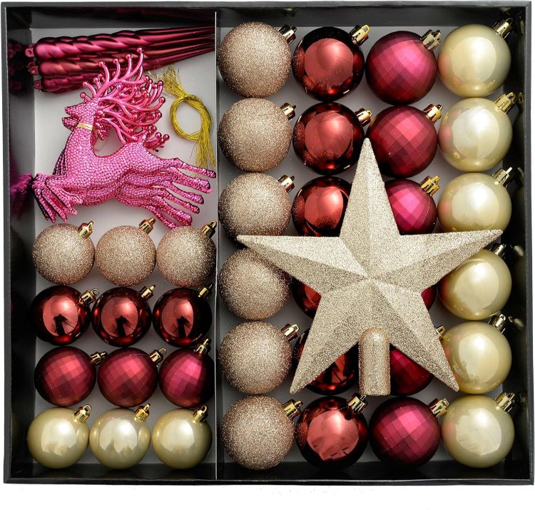 Picture of Shatterproof Luxury Christmas Tree Baubles - 50-Piece, Gold/Berry/Aubergine