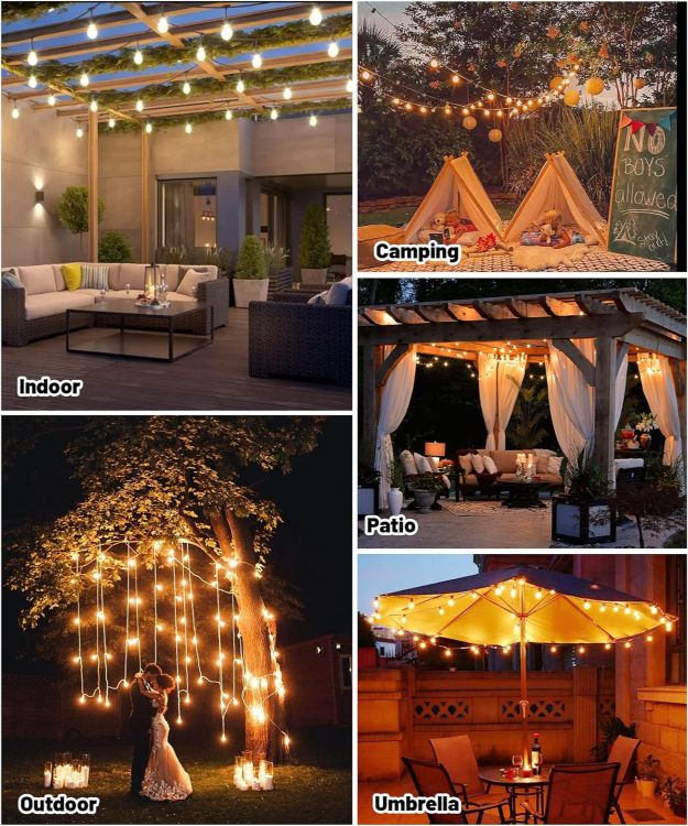 Picture of Solar Festoon Lights Outdoor,14M/46FT USB & Solar String Lights with Remote, 30LED Shatterproof Bulbs, IP65 Waterproof