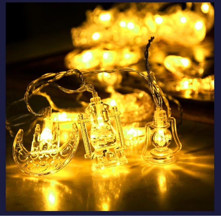 Picture of Ramadan Mubarak Star Moon Castle Lantern Fairy Lights for Ramadan Eid Outdoor Indoor Home Decorations