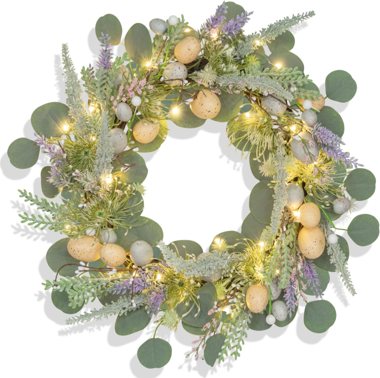 Picture of 5cm Easter Wreath with LED Lights and Timer Easter Egg Decoration for Spring Door Window Mantle Table Decor (NOT Pre-Strung Lights)