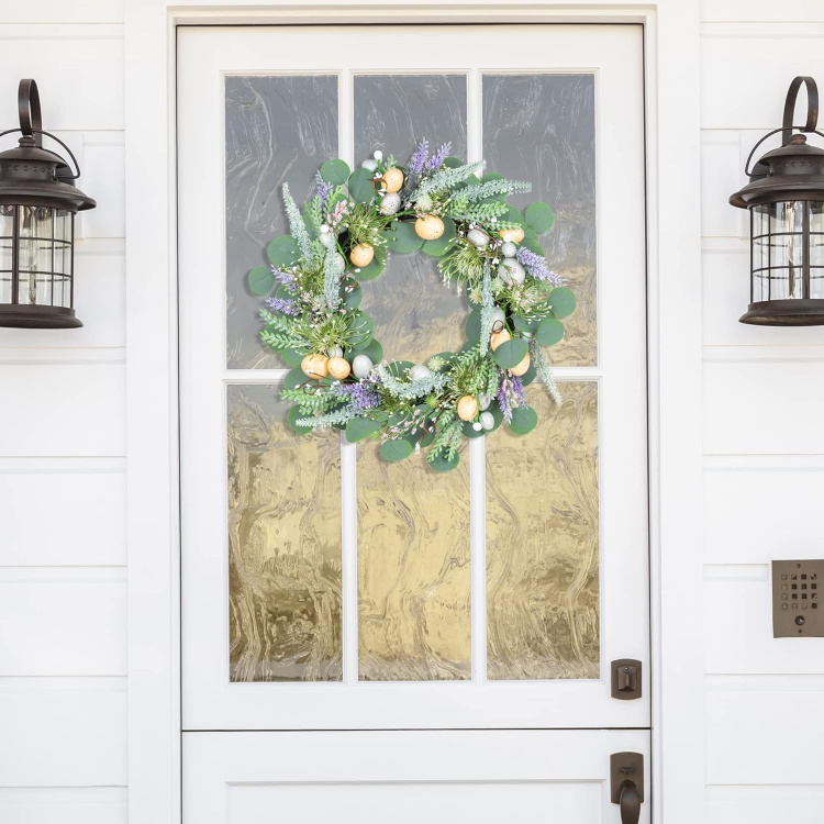 Picture of 5cm Easter Wreath with LED Lights and Timer Easter Egg Decoration for Spring Door Window Mantle Table Decor (NOT Pre-Strung Lights)