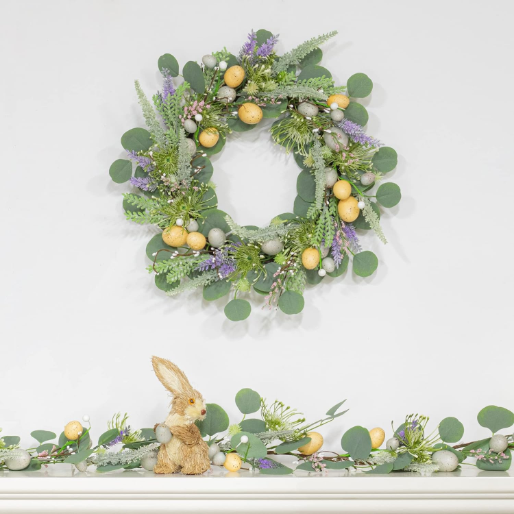 Picture of 5cm Easter Wreath with LED Lights and Timer Easter Egg Decoration for Spring Door Window Mantle Table Decor (NOT Pre-Strung Lights)