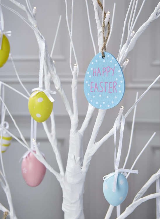 Picture of Easter Tree With Lights - 60cm/2ft White Table Top Easter Twig Tree - Pre-Lit with 24 Warm White LED Lights Battery Operated with Timer Function - Decorations Included