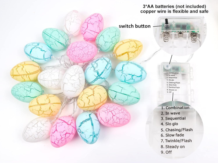 Picture of Easter Eggs String Lights, 3M 20LEDs Easter Egg Light Fairy Light Battery Powered Waterproof Colourful Egg String Light Decoration for Indooor Outdoor Easter Party Holiday Patio Lawn Garden Decoration