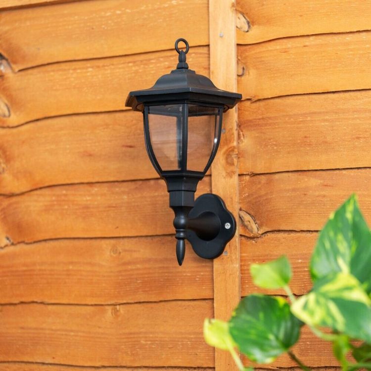 Picture of 2x Black Traditional Lantern Solar Wall Lights Outdoor Garden Fence Lighting