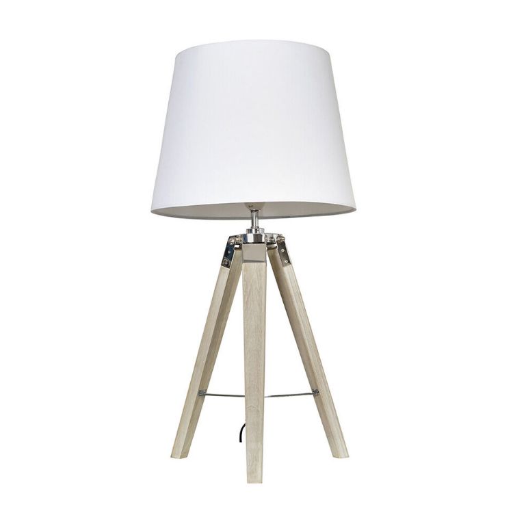 Picture of Wooden Tripod Table Lamp Bedside Living Room Light Tapered Cotton Shade LED Bulb