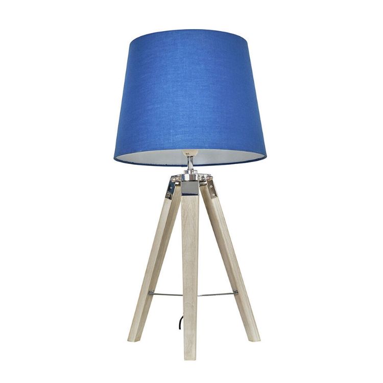 Picture of Wooden Tripod Table Lamp Bedside Living Room Light Tapered Cotton Shade LED Bulb