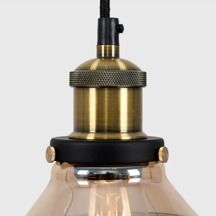 Picture of Industrial Suspended Ceiling Light Fitting Brass Amber Glass Lamp Shade LED Bulb