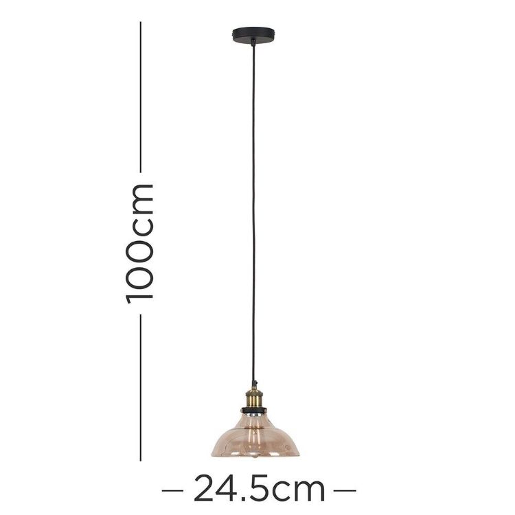 Picture of Industrial Suspended Ceiling Light Fitting Brass Amber Glass Lamp Shade LED Bulb