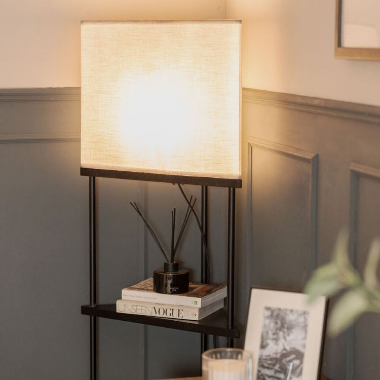 Picture of Corner Floor Lamp 3 Shelves Storage Light Grey Lampshade Standing Lounge Light