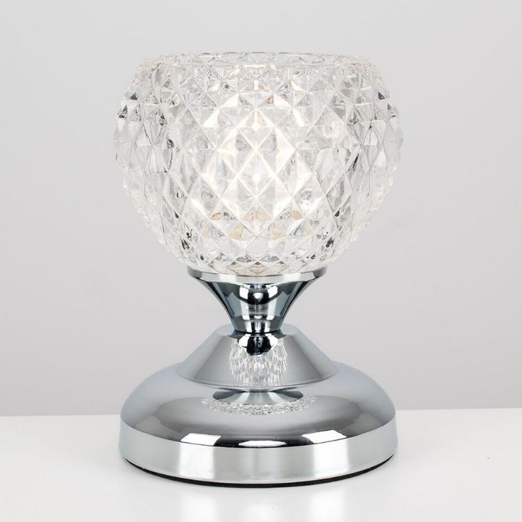 Picture of Bedside Touch Table Lamp Chrome 17CM Tall Light Diamond Glass Shade LED Bulb