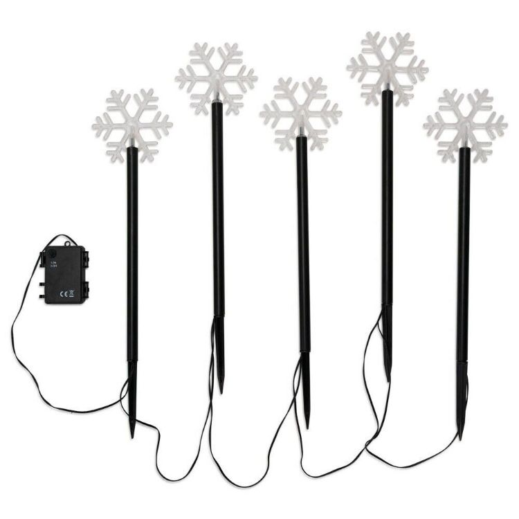 Picture of 5x Snowflake Outdoor Spike Lights Battery Operated Christmas Stake Garden Light