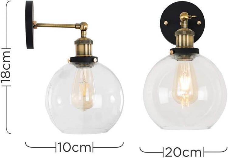Picture of Glass Globe Wall Light Fitting Metal Industrial Design Vintage Light LED Bulb