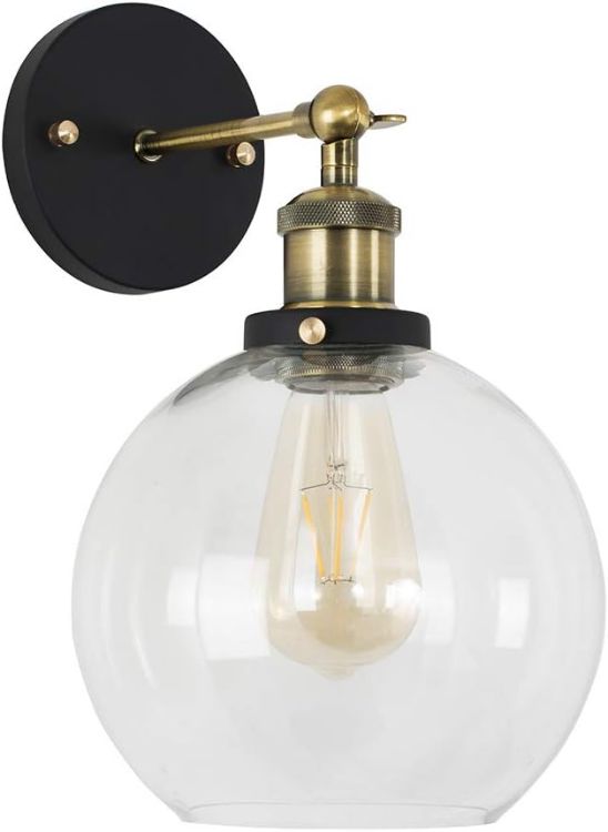 Picture of Glass Globe Wall Light Fitting Metal Industrial Design Vintage Light LED Bulb