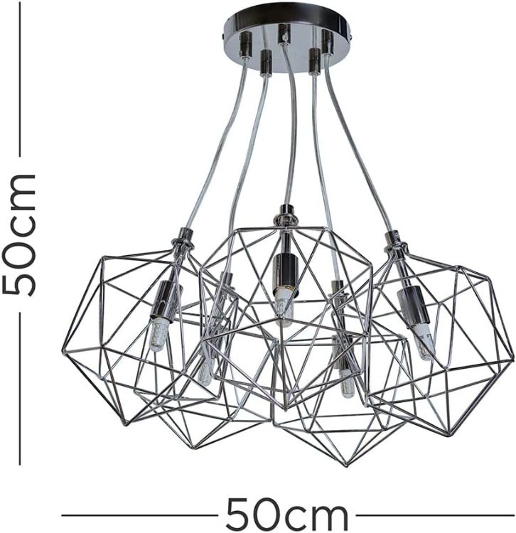 Picture of Industrial 5 Way Ceiling Light Fitting Metal Geometric Pendant Shades LED Bulb