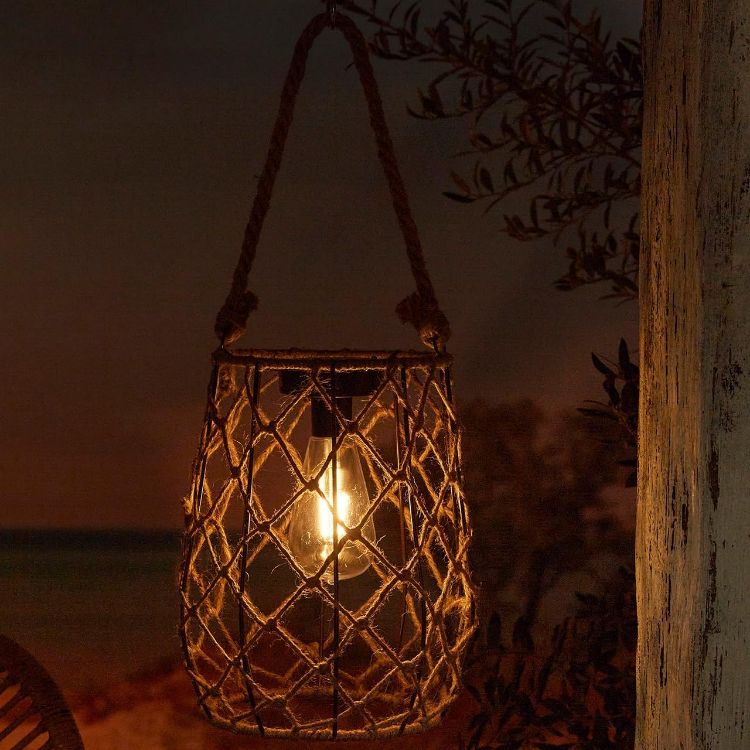 Picture of Solar Powered Sardengna Rope Lantern Outdoor Garden Hanging LED Lamp Light 15lm
