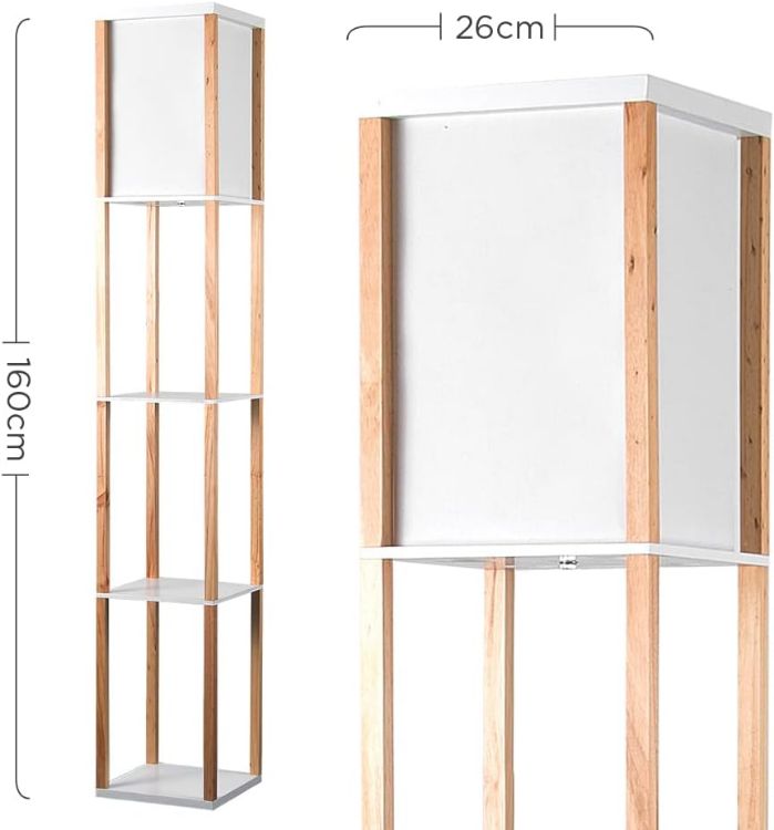 Picture of Floor Lamp with Shelves Standard Shelf Storage Wooden Standing Lounge Light Home
