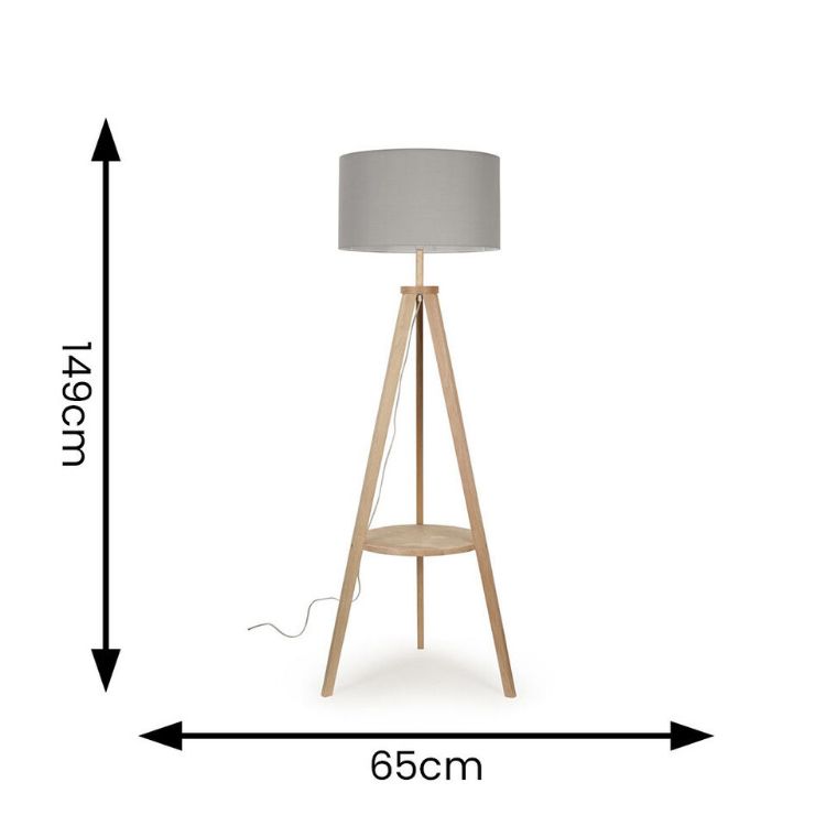 Picture of Wooden Tripod Floor Lamp Standard Light With Shelf Storage Lampshades LED Bulb