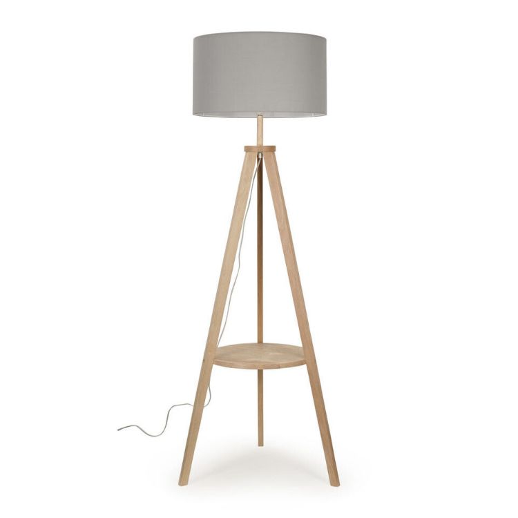 Picture of Wooden Tripod Floor Lamp Standard Light With Shelf Storage Lampshades LED Bulb