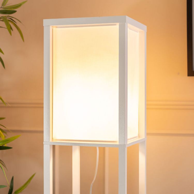 Picture of Standard Floor Lamp with Shelf Storage Wooden Standing Lounge Light Lighting