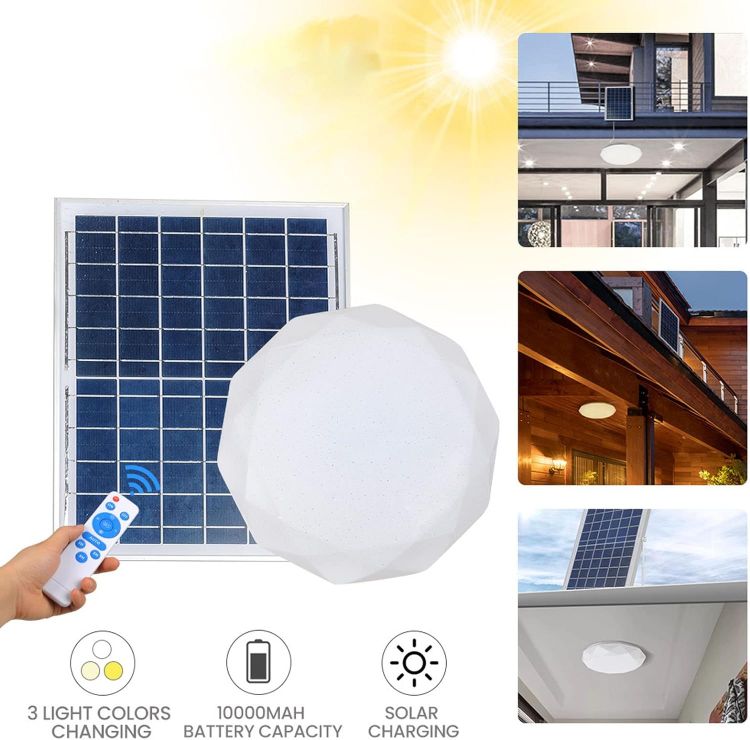Picture of Shipenophy 3 Color Solar Ceiling Light, Simple Practical Stylish 3 Color Solar Ceiling Lamp 30W for Bedroom