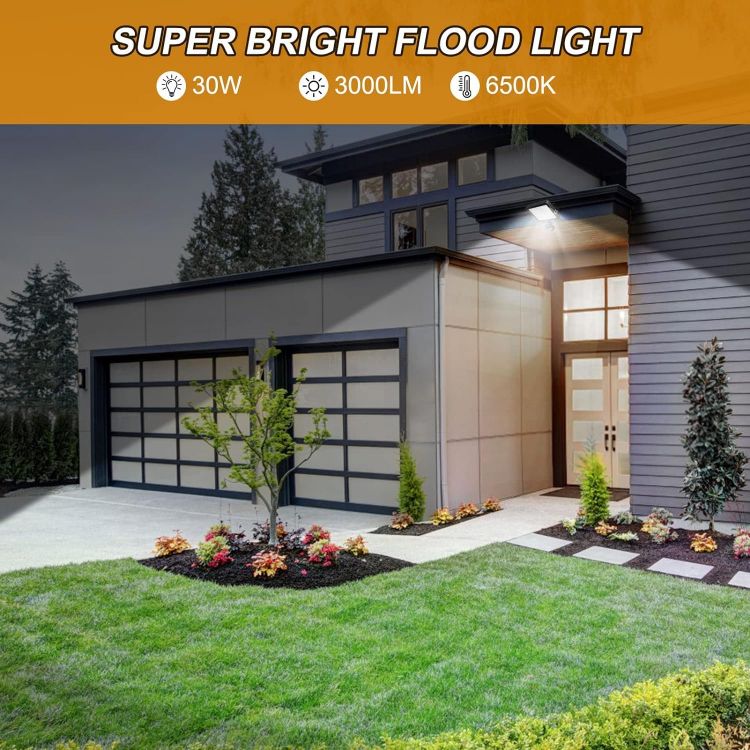 Picture of 30W Security Lights Outdoor with IR Remote Control, PIR Motion Sensor, 3000LM 6000K Cool White LED Floodlights, IP66 Waterproof Wall Light for Garden