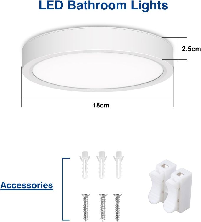 Picture of Bathroom Lights Ceiling, 12W 1080LM Round LED Ceiling Light, 6000K,100W Equivalent, Small, Dome, Waterproof Modern 