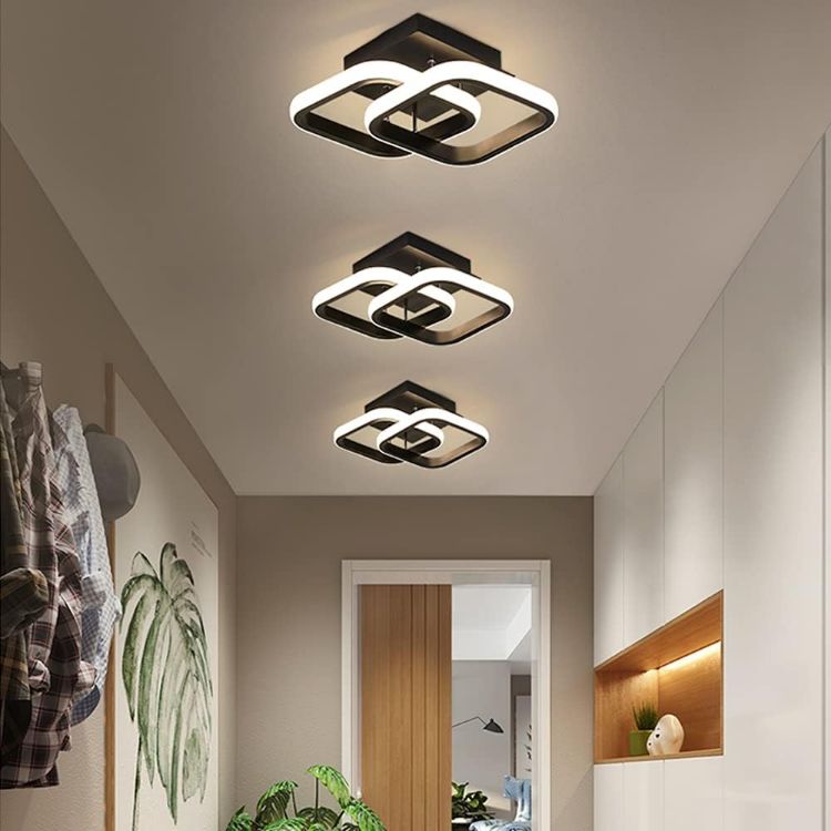 Picture of Ceiling Light Square Modern LED Aluminum White Black Small Ceiling Lamp for Entrance Hallway 22W Warm White Light (Black)