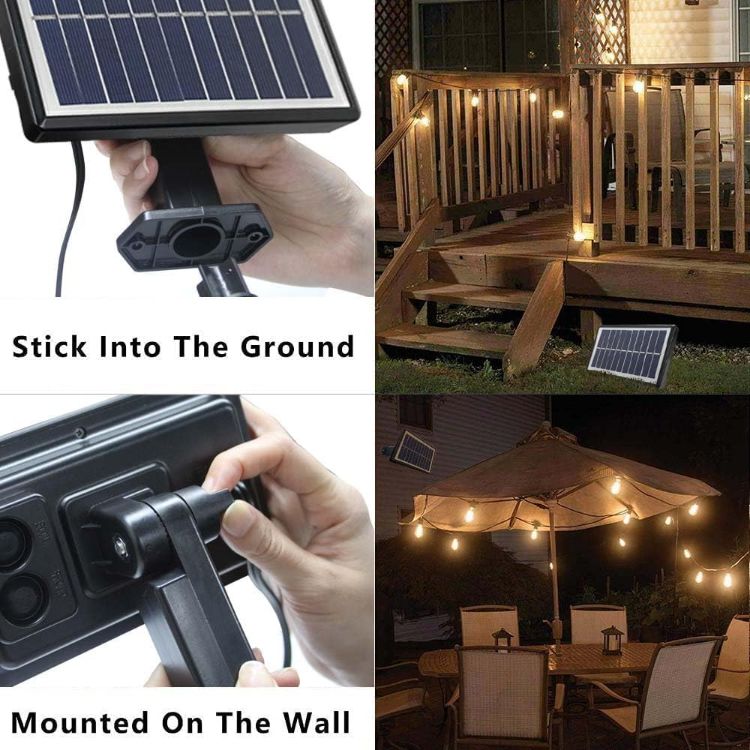 Picture of Outdoor Solar String Lights, 24FT Solar Patio Lights, 8+1pcs S14 LED Bulbs, USB Rechargeable, IP65 Waterproof & Shatterproof Solar Festoon Lights for Yard, Porch, Garden,Party, Camping [Energy Class A]