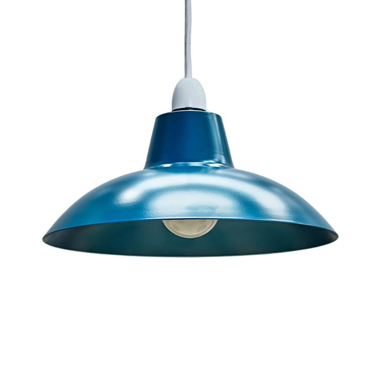 Picture of French Blue Ceiling Pendant Shade and B22 GLS LED 10W Warm White 3000K Bulb