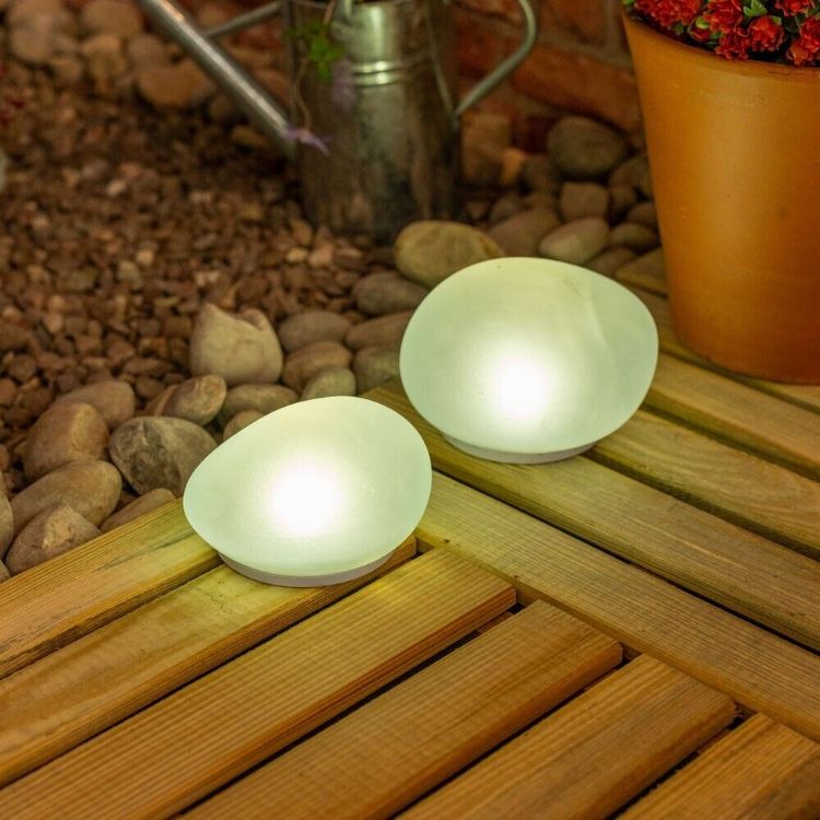Picture of Set of 2 - Solar Powered Pebble Lights, Solar Pebble Light Glass Stone for Outdoor Garden Patio