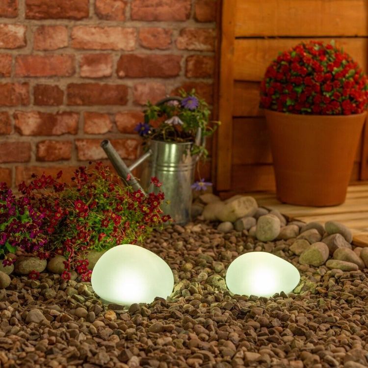 Picture of Set of 2 - Solar Powered Pebble Lights, Solar Pebble Light Glass Stone for Outdoor Garden Patio
