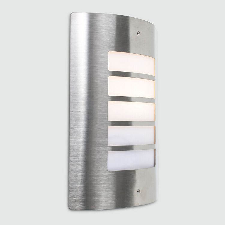 Picture of Modern Stainless Steel and Frosted Opal Lens Curved IP44 Rated Outdoor Garden Wall Mounted Security Light