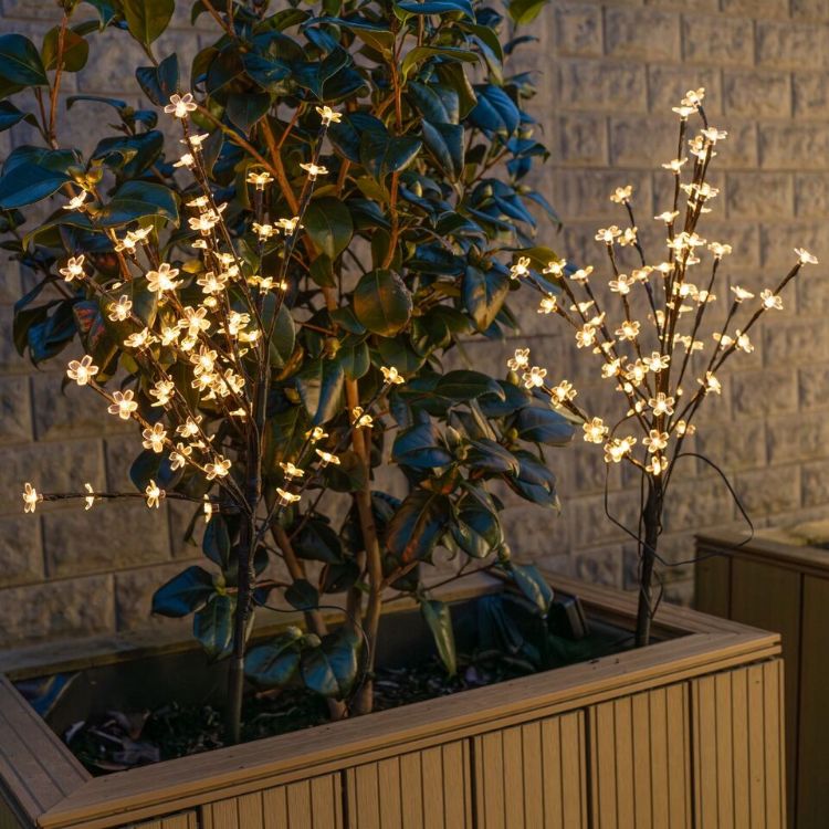 Picture of Set of 2 Solar Cherry Blossom Sakura Tree Stake Lights for Garden Pathways Lights