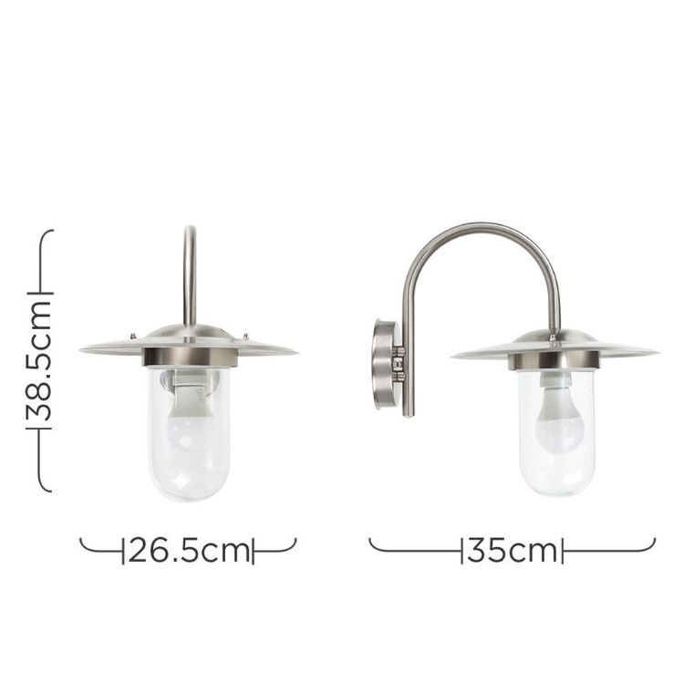 Picture of MiniSun Modern IP44 Rated Silver Stainless Steel Metal & Glass Fisherman's Lantern Outdoor Wall Light