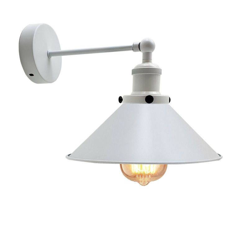 Picture of Vintage White Cone Industrial Plug in Wall Light Adjustable Wall Mounted Fitting