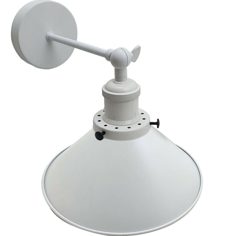 Picture of Vintage White Cone Industrial Plug in Wall Light Adjustable Wall Mounted Fitting