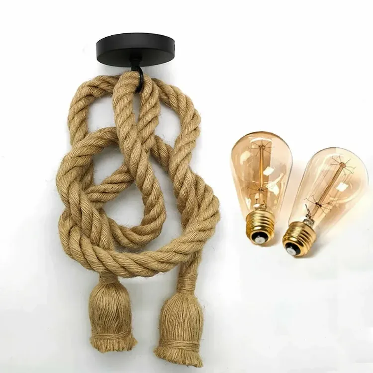 Picture of Vintage Retro Industrial Hanging Hemp Rope 2 Way Pendant Light Retro Ceiling Fitting 
