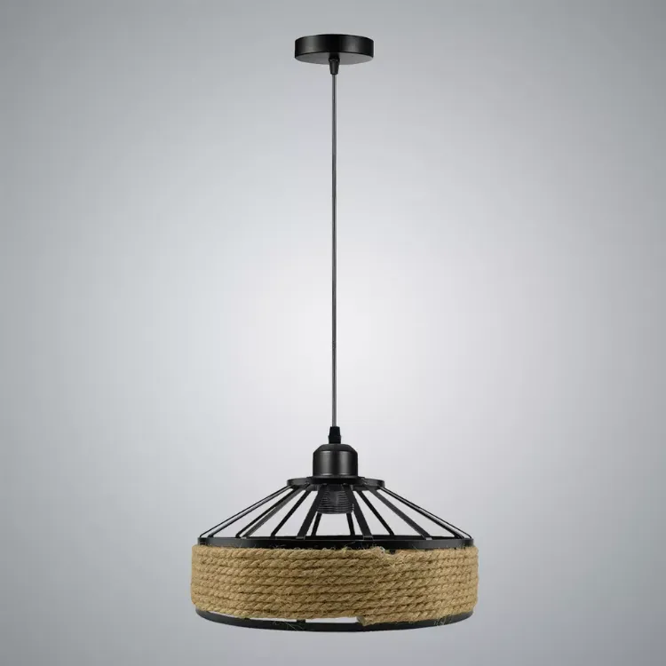 Picture of Industrial Hemp Rope Pendant Ceiling Light Iron Bowl Lampshade Chandelier Lamp Fixture 