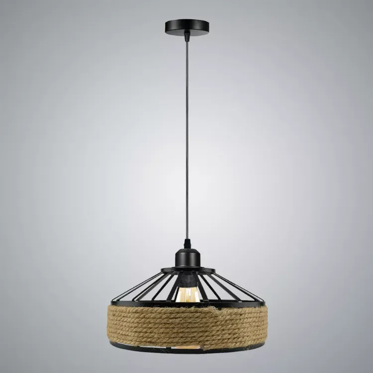 Picture of Industrial Hemp Rope Pendant Ceiling Light Iron Bowl Lampshade Chandelier Lamp Fixture 