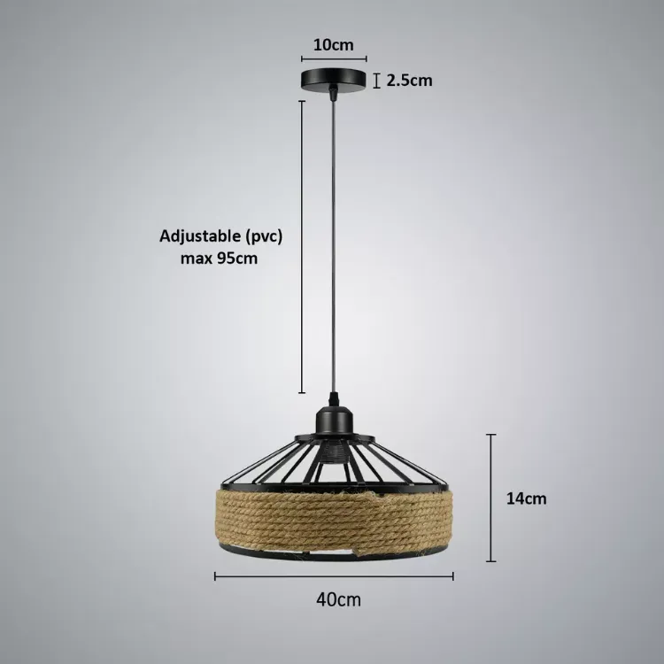 Picture of Industrial Hemp Rope Pendant Ceiling Light Iron Bowl Lampshade Chandelier Lamp Fixture 