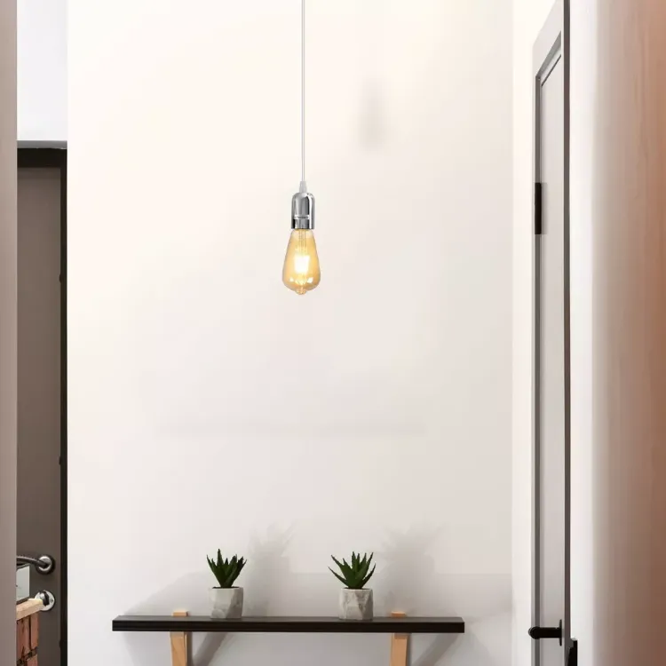 Picture of Modern Chrome Ceiling Rose Pendant Light Fitting Braided Flex E27 Lamp Holder
