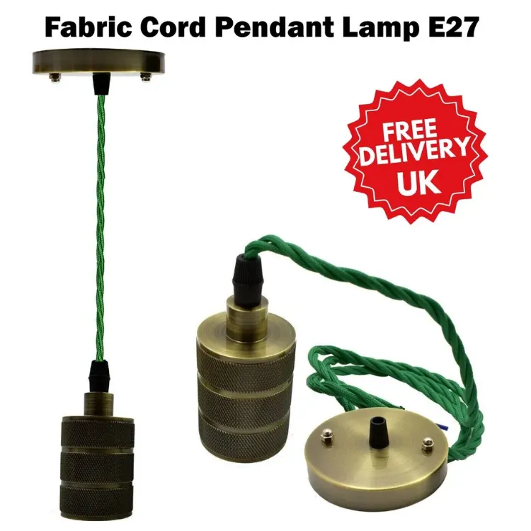 Picture of Fabric Cord Pendant Lamp E27 Bulb Holder Ceiling Rose Light E27 Fitting Kit